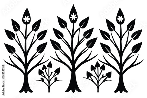 Stylized vector pattern of evergreen trees and golden snowdrops, evoking a sophisticated winter forest theme.