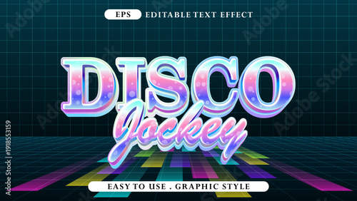 Disco Jockey Text Effect - Retro 80s Style with Colorful Gradient and Grid Background