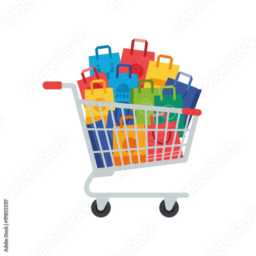 Shopping Cart Full of Colorful Bags - Online Shopping and Retail Concept