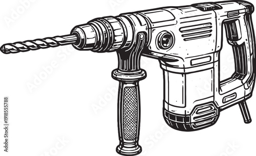 Rotary Hammer Drill Line Art Icon