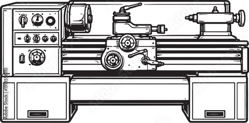 Metal Lathe Machine Line Art Illustration