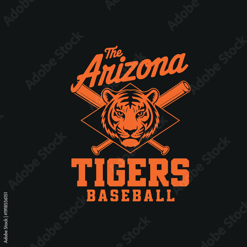 The arizona tigers baseball logo design with tiger head and crossed bats. vintage sport emblem
