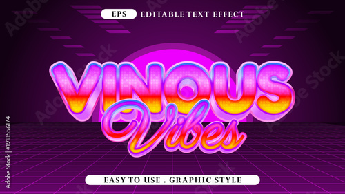 Retro Vinous Vibes 80s Style Editable Text Effect with Neon Glow and Grid Background
