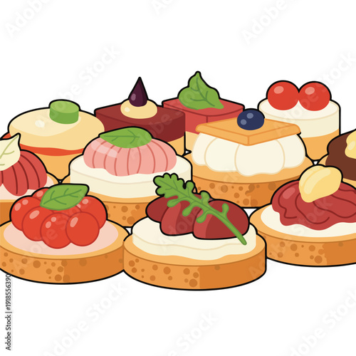 Cartoon desserts on toasted bread