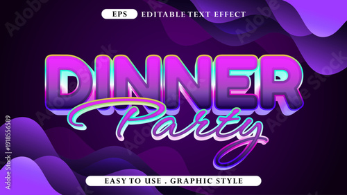 Dinner Party Editable Text Effect with Vibrant Gradient and 3D Style