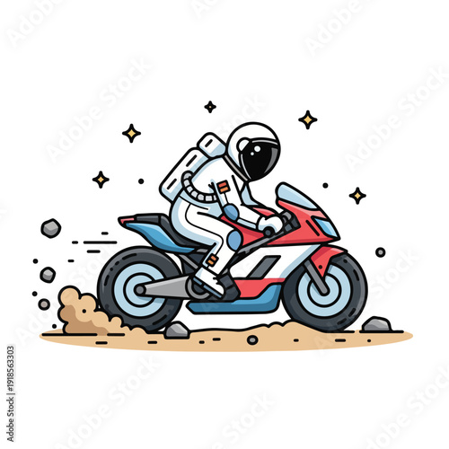Astronaut riding motorcycle on moon