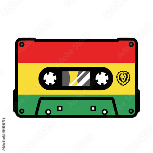 Retro Cassette Tape with Rastafarian Colors and Lion Symbol