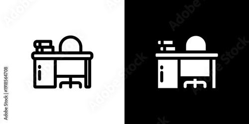 Desk icon concept with flat Black White Background. Vector illustration.