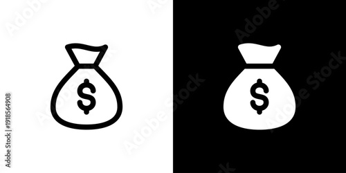Money Bag icon concept with flat Black White Background. Vector illustration.