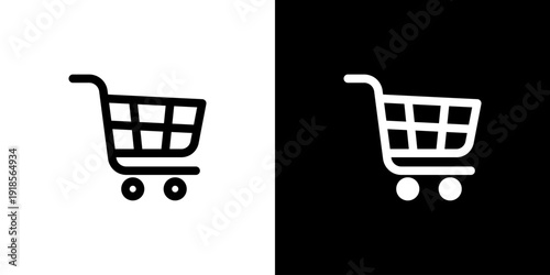 shopping cart icon concept with flat Black White Background. Vector illustration.