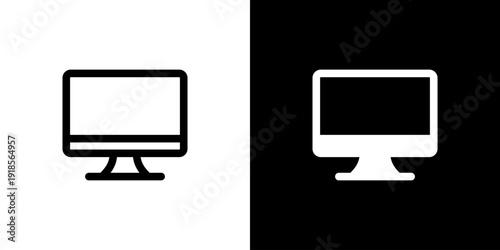 Monitor icon concept with flat Black White Background. Vector illustration.