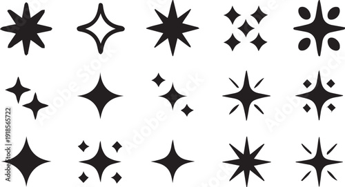 Diverse collection of graphic star shapes and sparkle effects, perfect for adding shine to any design