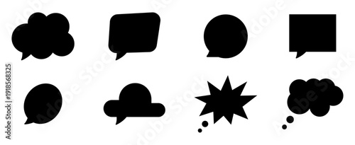 Conjunto de iconos de globos de mensaje estilo sólido. Comunicación visual, conversación digital, interacción social, chat. Ilustración vectorial lineal