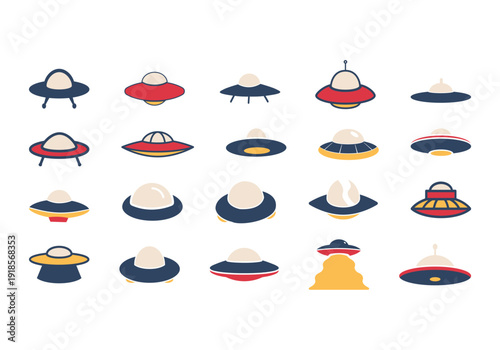 Retro UFO Element Icon Set