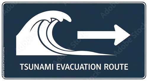 Tsunami evacuation route sign with arrow.