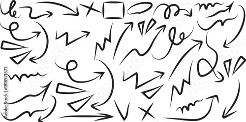 Collection of hand drawn arrows and symbols