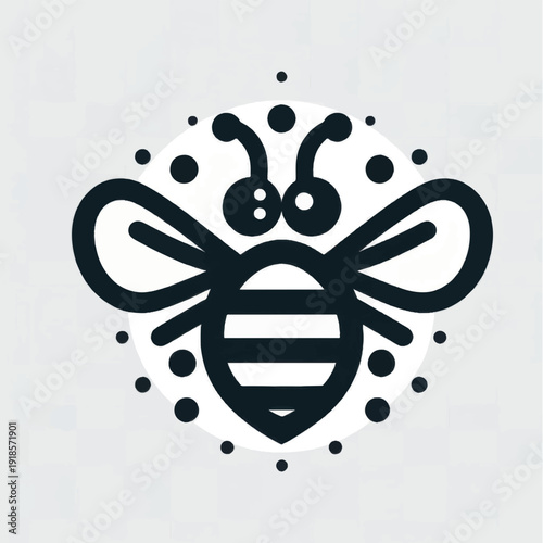 Simple Black Bee Icon on White Background 1.