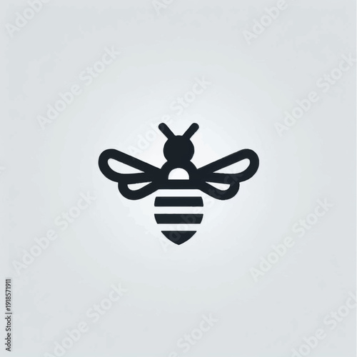 Simple Black Bee Icon on White Background.