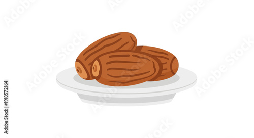 Delicious brown dates served on a white plate, a simple and clean vector illustration of a sweet fruit