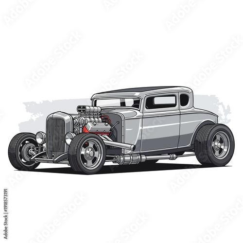 Classic Hot Rod Coupe with Exposed Engine and Chrome Details