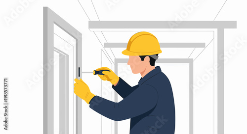 Repairman Fixing Door Lock With Screwdriver, Maintenance Handyman Service