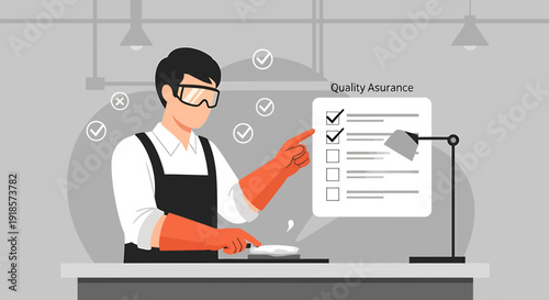 Quality Assurance Inspector Checking Checklist in Workshop