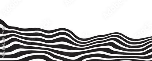 Digital image with a psychedelic stripes Wave design black and white. Optical art background. Texture with wavy, curves lines. Vector illustration