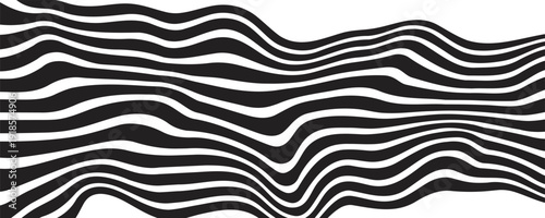 Digital image with a psychedelic stripes Wave design black and white. Optical art background. Texture with wavy, curves lines. Vector illustration