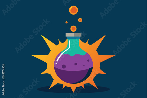 Magical potion bottle exploding with colorful smoke and particles, fantasy concept illustration.