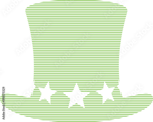 Green striped top hat with stars iconographic design element