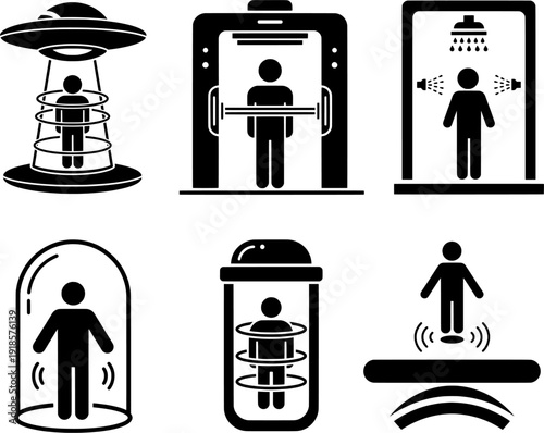 Futuristic Teleportation and Scanning Technology Icon Set