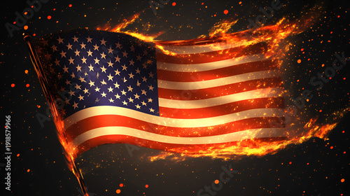 Wallpaper Mural American flag waving with intense fire effect on transparent background symbolizing passion and patriotism Torontodigital.ca