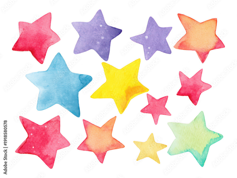 Obraz premium Watercolor Stars: Colorful Hand-Painted Celestial Pattern
