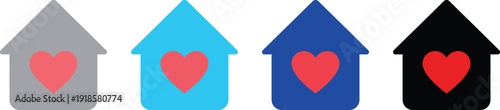 Modern home icon with heart symbol for love and care