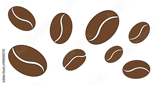 Assorted coffee beans scattered on a white background.