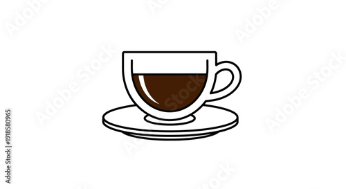 Simple line drawing of a cup of coffee on a saucer.