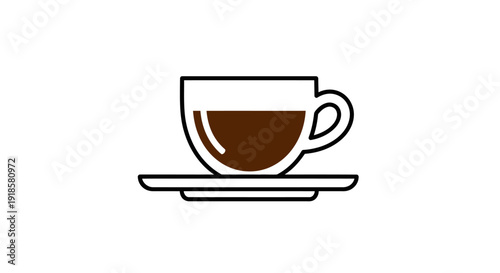 Simple line art illustration of a cup of coffee on a saucer.