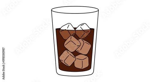 A glass of whiskey on the rocks, simple illustration style.