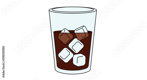 A simple illustration of a glass filled with iced coffee or cola.