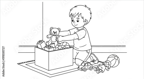 Toddler playing with toy box.