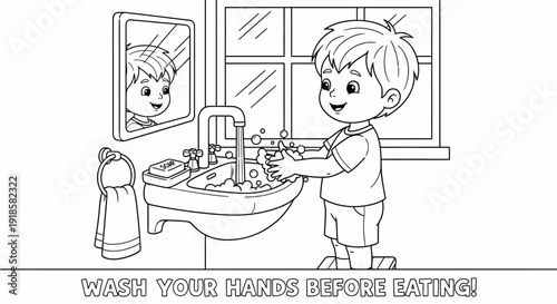 Boy Washing Hands in Sink.