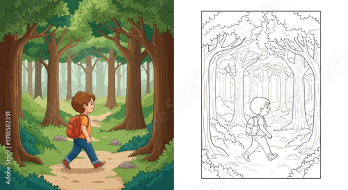 Child Walking on Forest Path Alone.