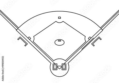 Aerial view of a baseball field with players standing on the diamond