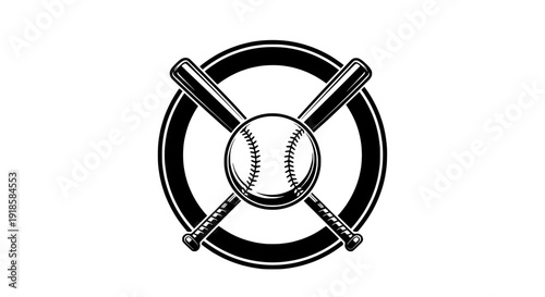 Baseball bats crossed over ball in circular emblem illustration