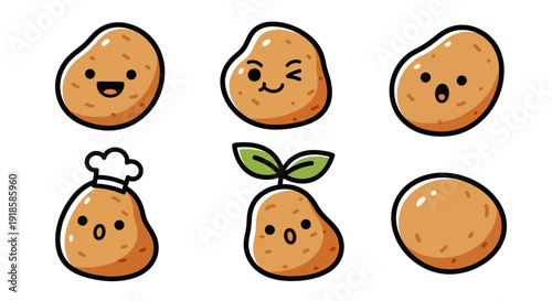 Collection of cute potato emoji characters with simple facial expressions