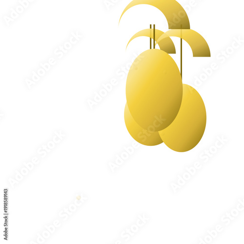 Yellow citrus fruits hanging from a branch.