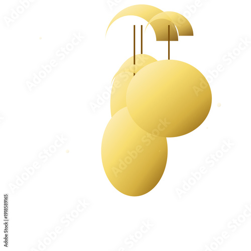 Yellow pendant light fixture with multiple spherical shades.