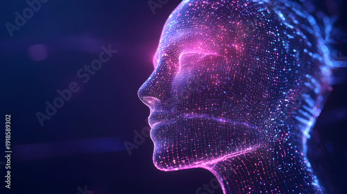 Wallpaper Mural Cybernetic glowing head visualizes digital transformation through ai showcasing binary code and innovative technology in a futuristic Torontodigital.ca