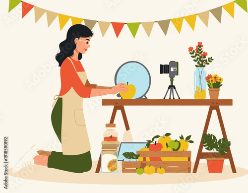 vector illustration of a small business owner taking product photos