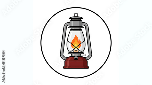 Cartoon icon kerosene lamp burning flame d flat vector isolated white background